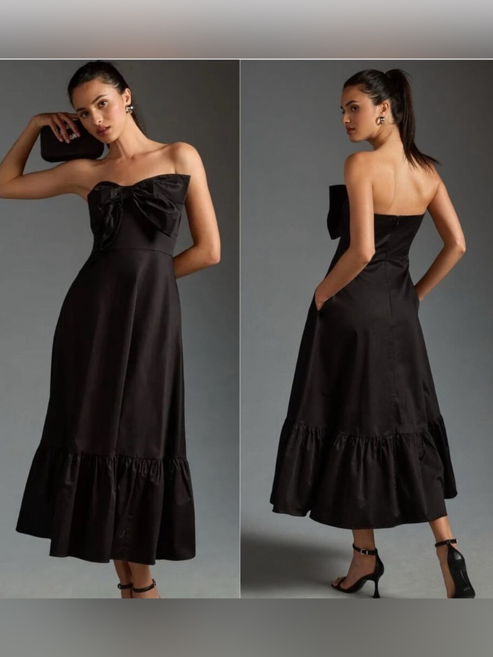 Anthropologie Hutch Strapless Black Dress with Bow